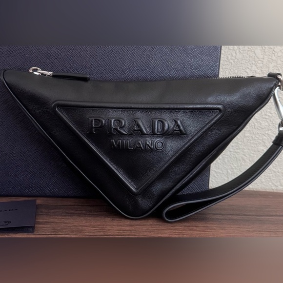 Prada Handbags - Prada Grace Lux Large Triangle Calfskin Leather wristlet bag Pristine